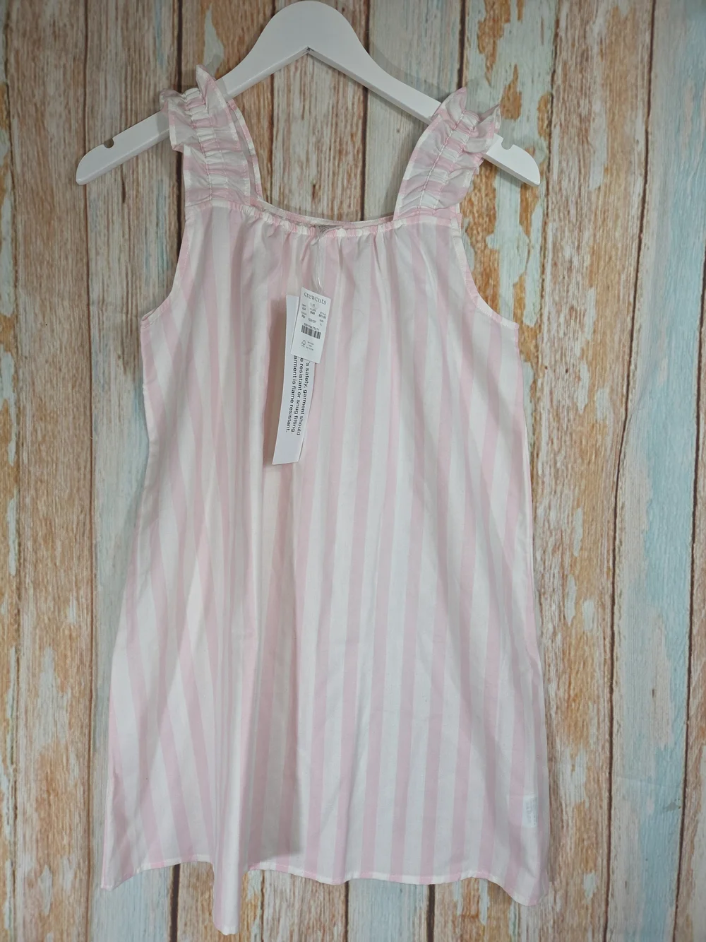 Crewcuts Pink and White Stripe Ruffle-Shoulder Pajamas. Size Large